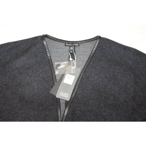 New w/Tags Eileen Fisher -Leather Trim Front Felted Merino Snap Front Cape, M/L - Picture 7 of 14